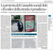 Corriere dell'Alto Adige del 03/01/2025 - La-protesta del Cannabis Social-Club: il codice della strada ci penalizza